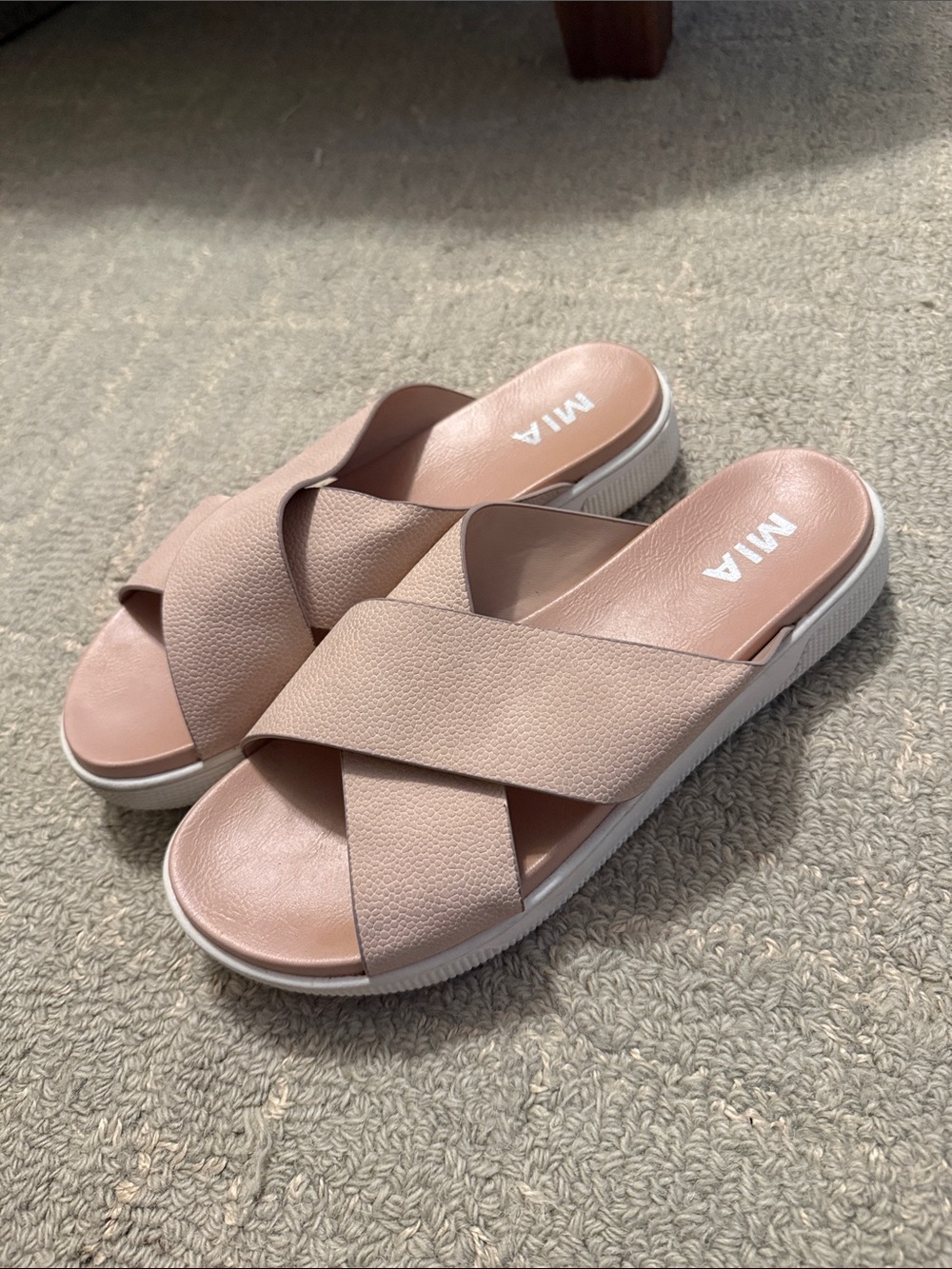 MIA Pink Crisscross Slide Sandals